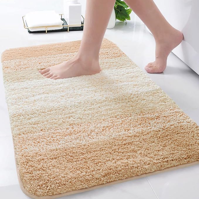 Arotive Microfiber Bathroom Rugs, Shaggy Soft and Absorbent Bath Rug, Non-Slip, Thick Plush Machine Washable Dry Bath Mats for Bathroom, Tub and Shower, 34x21, Beige, Rectangular