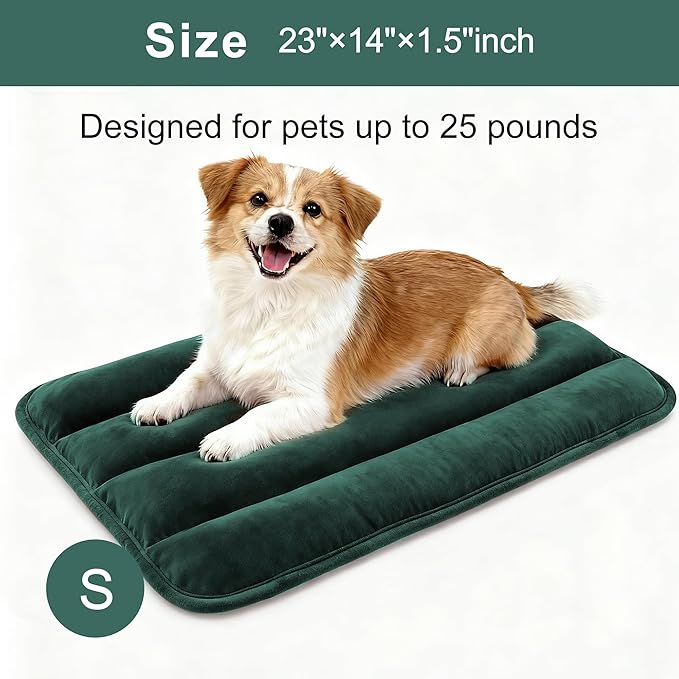 Fogkiss Dog Bed Mat, Reversible Dog Crate Pad with Washable Kennel Mat and Soft Foam, Flat Pet Bed for Dogs & Cats, for Crates Carriers & Travel (Green, 23" L*14" W*1.5" Th)