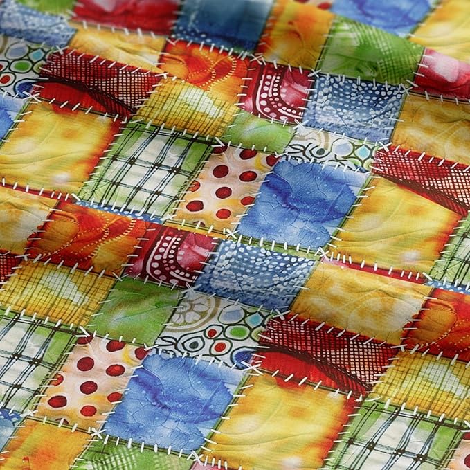 Colorful Patchwork Cotton Fabric – Premium Turkish Printed Cotton 140 GSM, Pre-Cut 61 x 36.6 Inches, Bright Quilting & Sewing Fabric for Crafts, Bags & DIY Projects