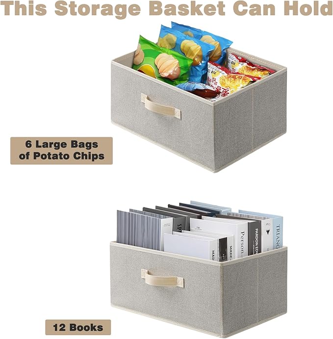 EITMOW Storage Baskets, 15.7-Inch Woven Fabric Bins, Storage Cubes with Reinforced Handles, Organizer Bins for Closet Shelves, Foldable, for Toys, Clothes, Natural Beige (4PCS/Beige-15.7*11*7.8inch)