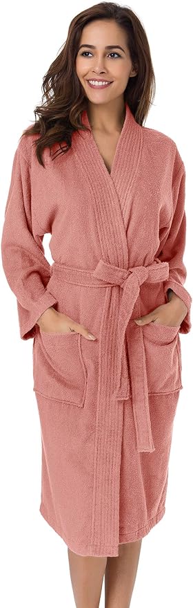 SIORO Women Terry Cloth Bath Robes with Pockets, Soft Long Cotton plush Kimono Wrap Bathrobe, Spa, Fuzzy Female nightgrown