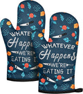 Slohif Funny Oven Mitt Heat Resistant for Women - 2 Pack Blue Cute Novelty Cool Kitchen Oven Mittens with 100% Cotton for Baking and Cooking Accessories
