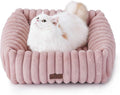 Bedsure Cute Dog Bed for Small Dogs & Cats - Washable Furry Puppy Beds, Rectangle Orthopedic Corduroy Fleece Pet Beds with Removable Zipper Cover, 20x19x6inches, Blush Pink