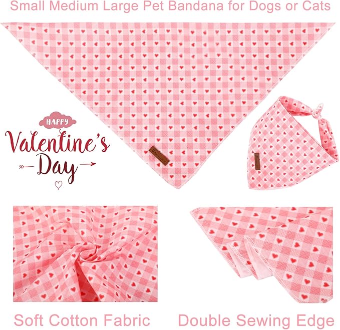 UP URARA PUP Valentine’s Dog Bandana, Valentine Triangle Bid Scarf for Girl Boy Small Medium Dogs or Cats, Adorable Puppy Wedding & Valentine’s Bandana, Cute Soft Cotton Pet Kerchief