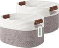 ECDYQXVU Cotton Rope Basket, Storage Baskets with Handle, 15x10x9 Inch Woven Basket for Shelves, Laundry, Towels, Clothes, Books (White Brown 2 Pack)
