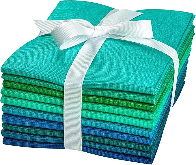 Craftido - 11 Options Solids with Tweed Tonals-Assorted Color Cotton Quilting Fabric Bundles 10pcs Fat Quarters 18"x21"-Medium Weight 5.2oz-for Quilting, Sewing and Crafts-Midnight Oasis(Greens+Blues)