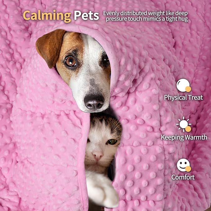 LaSyL Weighted Blanket for Pets | Thunder Blanket for Dogs Anxiety | Premium Soft Minky | Relaxation & Calming & Anti Anxiety | Used in Car, Bed, Couch | Pink, Washable Small 32" L x 24" W