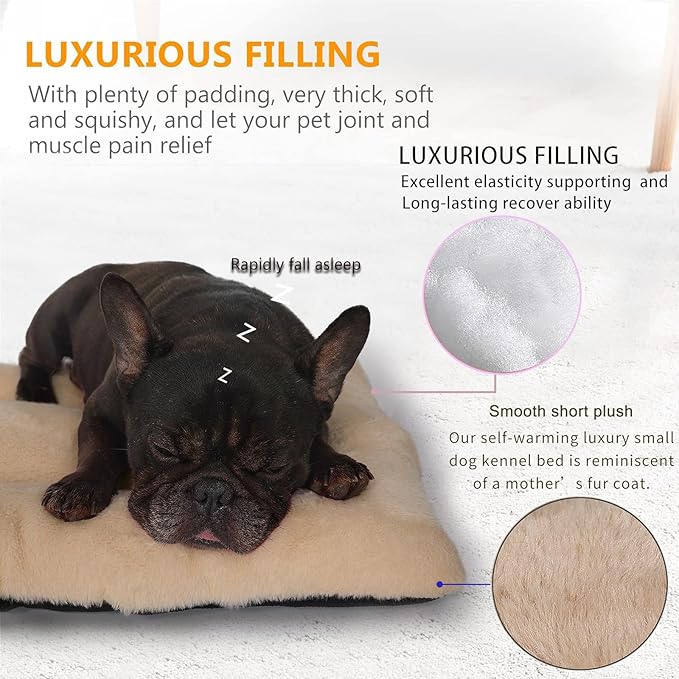 24 Inch Dog Bed for Small Dogs Fit Metal Crates or Cages, Ultra Soft 18x24 Washable Anti-Slip Comfy Fluffy Pet Kennel Mat for Puppy and Cat Sleeping Mattress, Light Brown