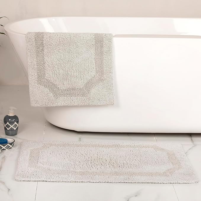 voyzz home Set of 2 Reversible Bath Rug 20x32 inch -17x24 inch | 100% Cotton Hand Tufted Soft & Absorbent Bath Mat|Washable Quick Dry Shaggy Shower Mat | Non-Slip Mordern Bathroom Decor | Grey…