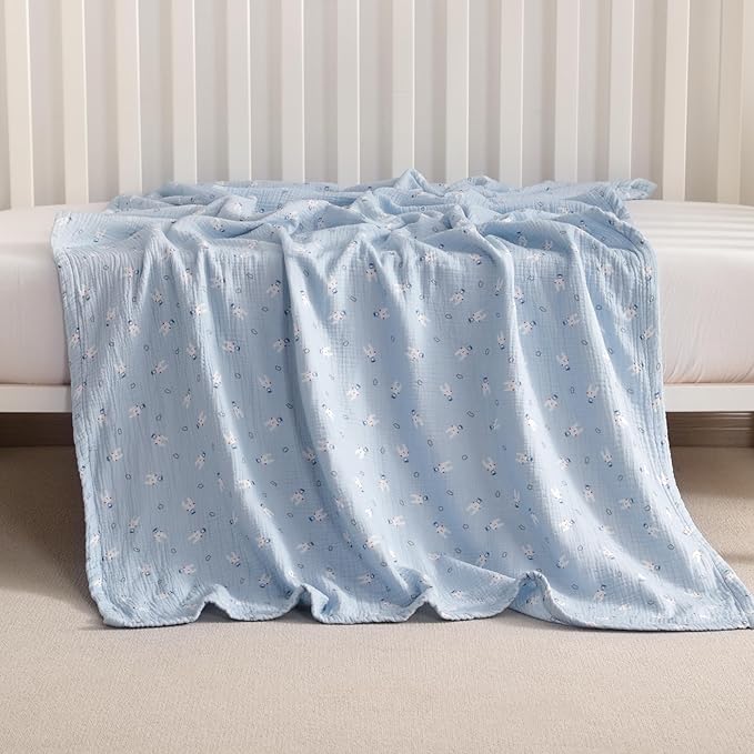 NTBAY 2 Layer Muslin Cotton Baby Swaddle Blanket, 42x60 Soft and Breathable Receiving for Newborns and Infants, Perfect for Crib, Stroller, Travel, Lightweight Nursery Blanket, Cloudy Bunny