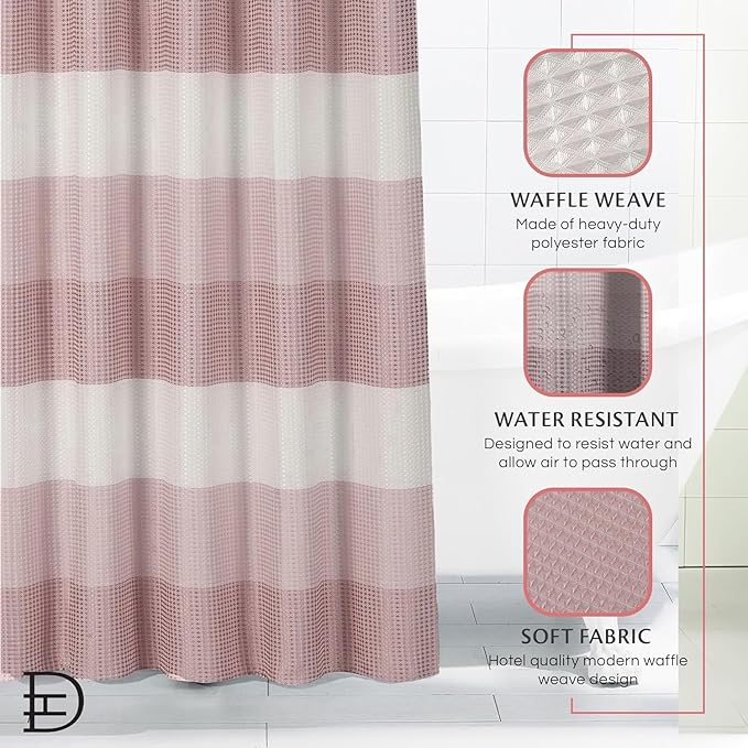 Dainty Home | Blush Ombre Waffle Weave Shower Curtain - 70" x 72" - Water Resistant Polyester Blend Fabric Shower Curtain - The Best Gradient Design Washable Waffle Shower Curtain
