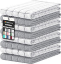 Homaxy Premium Cotton Kitchen Towels 16"x 28", Large Natural Ring Spun 390 GSM Dish Towels, Super Absorbent Terry Kitchen Hand Towels, Soft Tea Towels with Hanging Loop, Light Grey Check, 8 Pack