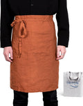 Pure Linen Bistro Half Apron - 25 x 35 Inch Unisex Waist Aprons with Large Pocket Ideal for Kitchen Crafts and More