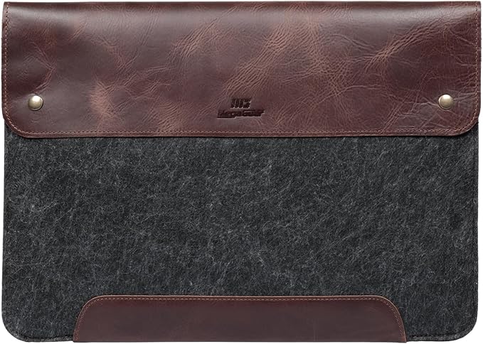 MegaGear Genuine Leather and Fleece MacBook Bag Laptop Sleeve for MacBook Pro and MacBook Air Case 14 Inch - 13 Inch (M4, M3, M2, M2, M1, Pro, Max) 13.3 Inch, iPad Pro 12.9 Inch - 2020 to 2024 Models