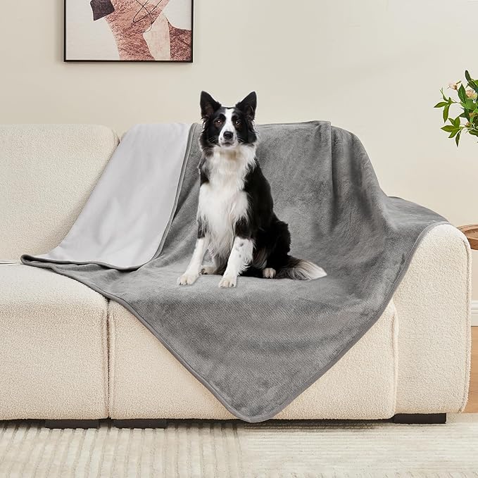 Yaning Waterproof Blanket 80"x90" for Adults, Reversible Waterproof Bed Cover for Dogs Cats Pets, Soft Leakproof Blanket for Bed Couch Sofa Furniture Protector, Grey/Light Grey