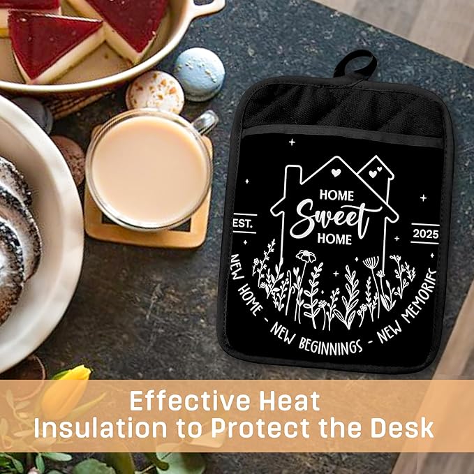 Housewarming Gifts Pot Holders with Pockets, House Warming Gifts Ideas, Home Sweet Home Oven Pot Holders Heat Resistant Oven Mitts Hot Pads for Kitchen Baking Cooking