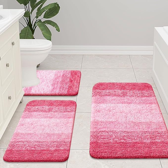Arotive Microfiber Bathroom Rugs, Shaggy Soft and Absorbent Bath Rug, Non-Slip, Thick Plush Machine Washable Dry Bath Mats for Bathroom, Tub and Shower, 54x24, Pink, Rectangular