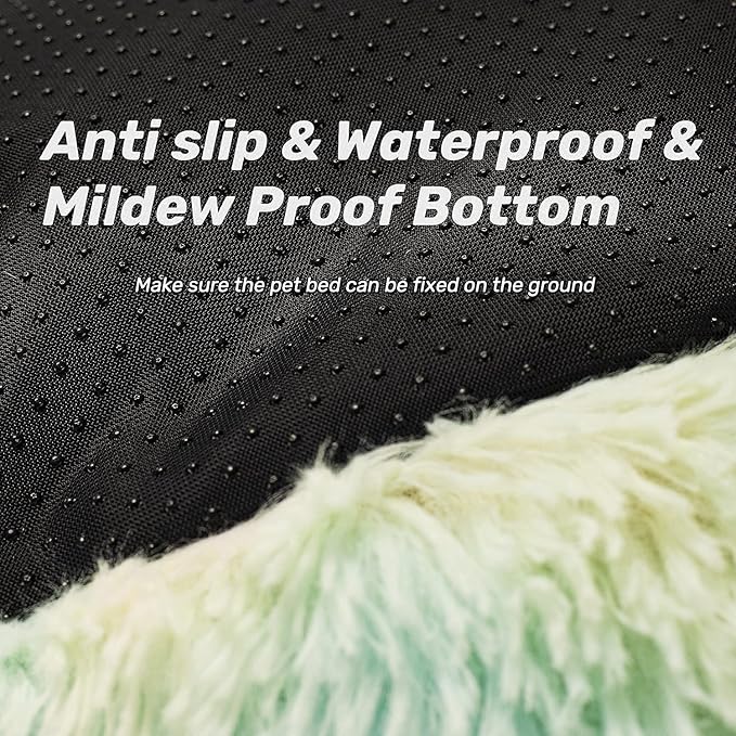 Raimaiso Anti Anxiety Round Fluffy Plush Faux Fur Warm Washable Dog Bed & Cat Bed, Original Bed for Small Medium Large Pets,Used to Relieve Joints and Improve Sleep（20"/24"/27''） (20", Rainbow)