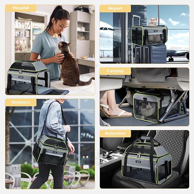 Lekereise Top-Expandable Pet Carrier 18x13x9.5 Inch Southwest Frontier Airline Approved Soft Sided Underseat to 15lbs Travel Carriers for Small Cats Dogs with Locking Safety Zippers Anti-Scratch Mesh