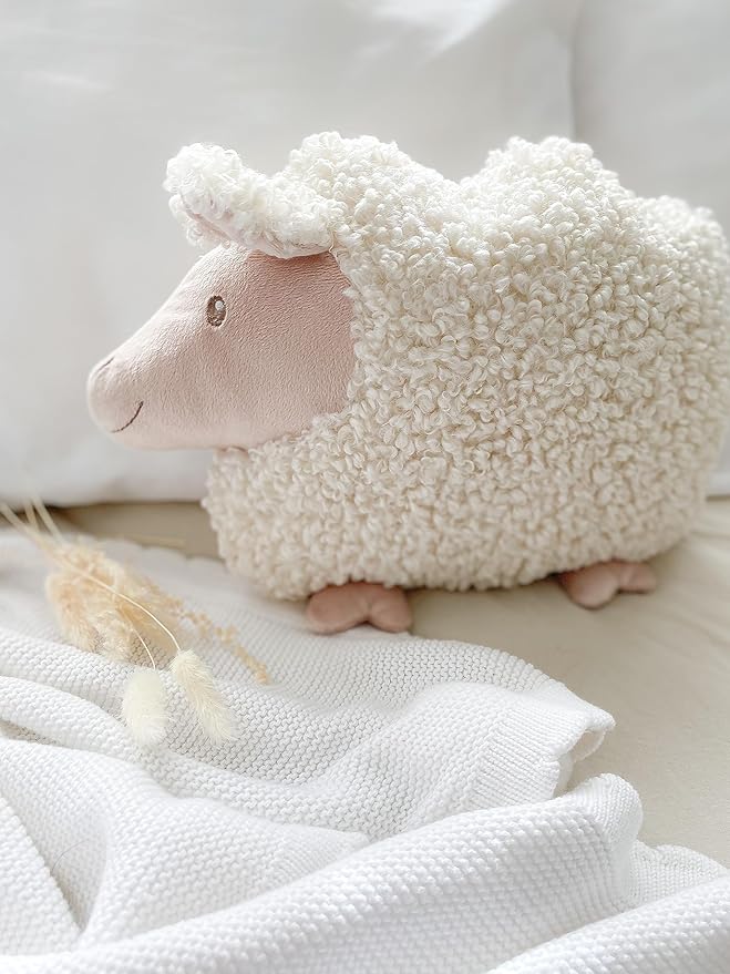 MON AMI Lamb Shaped Pillow – 13.5x12 Inch Plush Sheep Cushion | Soft Decorative Stuffed Animal Pillow | Cute Room, Nursery, or Bed Décor | Cozy Hugging Pillow & Gift for All Ages