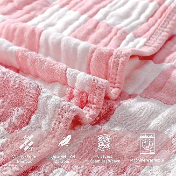 HardNok Ultra-Soft Muslin Baby Blanket - Swaddle & Crib for Girls, Pink Checkered (1-Pack)