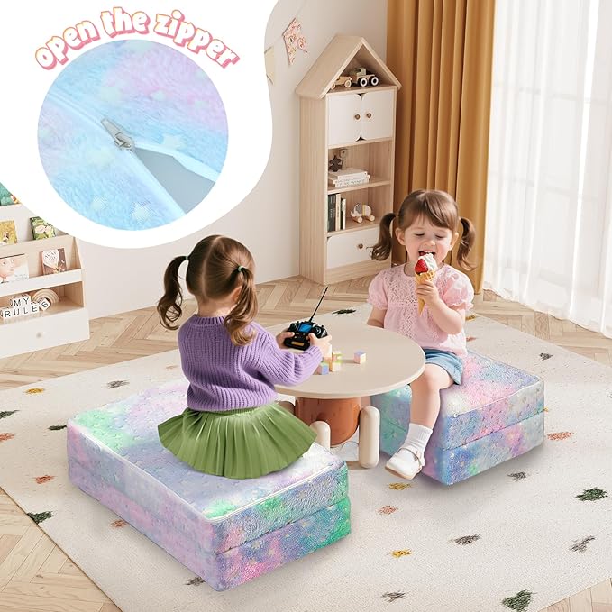 MeMoreCool Foldable Floor Mattress for Kids, Glow Toddler Nap Mat for Sleeping and Daycare, Portable Trifold Futon Mattress Floor Bed, Star