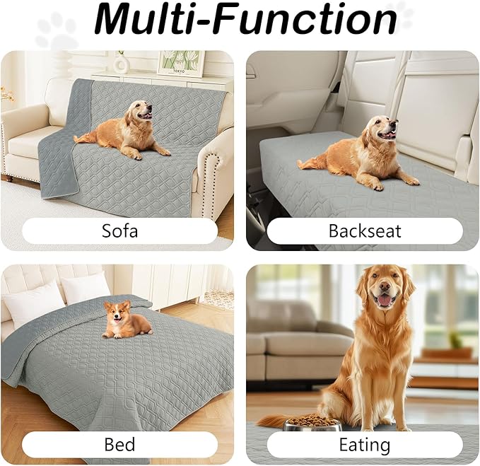 hyha Waterproof Dog Bed Blanket, Soft Pet Blankets, Waterproof Couch Cover for Dogs, Reversible Sofa Covers Washable for Furniture (82x120 Inch, Grey/Dark Grey)