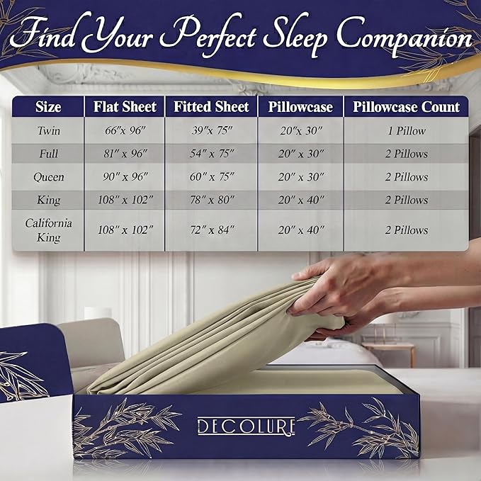 DECOLURE 100% Viscose Derived from Bamboo Sheets California King Size - Luxury 6 Pc Naturally Cooling Sheets, Ultra Soft Bed Set - Deep 17" Pockets, Double Stitching, Oeko Tex Standard (Black)