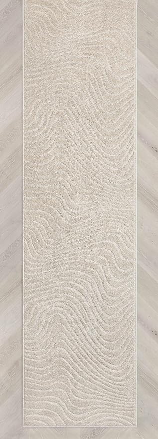 Well Woven Custom Size Hallway Stair Runner - Choose Your Length - 27 Inches Wide x 25 Feet Long Runner (27" x 25' Runner) Rug - Ivory Sibi Soft Touch, Modern Abstract - Hi-Lo Pile