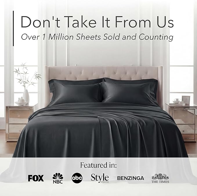 DECOLURE 100% Viscose Derived from Bamboo Sheets California King Size - Luxury 6 Pc Naturally Cooling Sheets, Ultra Soft Bed Set - Deep 17" Pockets, Double Stitching, Oeko Tex Standard (Black)
