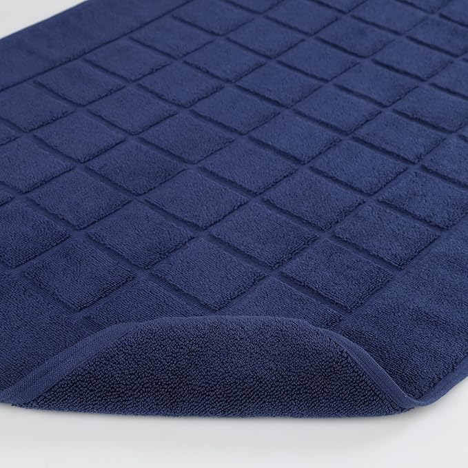 Superior 100% Cotton Bathmat Set, Bath Mats, Bathroom Decor, Shower, Bathtub Essentials, Home Accessories, Small Washable Rug, No Backing, Heavyweight, Nora Collection, Set of 2, 22" x 35", Navy Blue