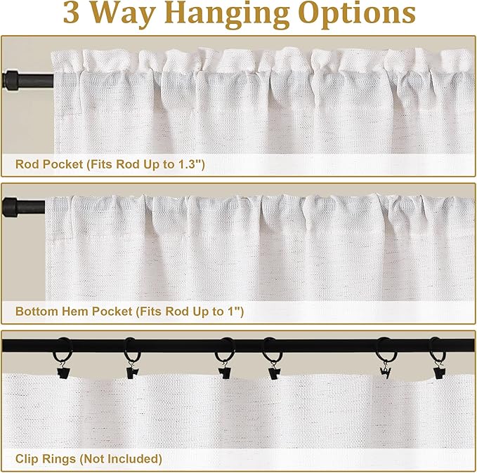 Lecloud Bessie Curtains 63 Inch Length 2 Panels, Soft Faux Linen Textured Farmhouse Curtains, Light-Filtering Rod Pocket Window Treatments for Bedroom Dining Room, Each 40 W x 63 L, Natural
