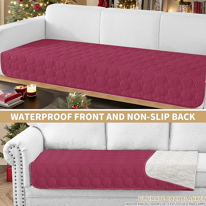 ZNSAYOTX Ultimate Cozy Blankets (30"x70") 100% Waterproof Sofa Mat Blanket for Dog Pets, Bed Couch Protector with Non-Slip Back Washable Durable, Pee Scratch Proof Easy to Clean (Wine Red)