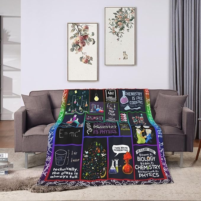 Science Blanket Science Funny Quotes Gifts for Geeks Lover Throw Blanket Cozy Fleece Flannel Lightweight Stuff Plush for Men Women Chemists Physics Adults for Couch Sofa Bed Home Decor 50"x60"