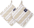 Encasa XO 8 inches Oven Microwave Potholders (2 pc Set) for Kitchen Cooking & Baking - Heat Resistant, Thick & Safe, Protection of Hands from Hot Utensils - Franca Beige Stripes