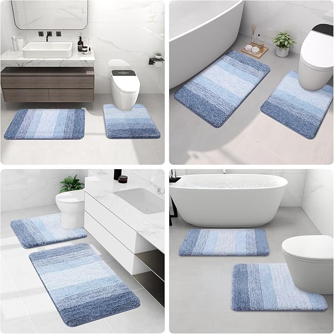 Arotive Microfiber Bathroom Rugs, Shaggy Soft and Absorbent Bath Rug, Non-Slip, Thick Plush Machine Washable Dry Bath Mats for Bathroom, Tub and Shower, 59x24, Light Blue, Rectangular