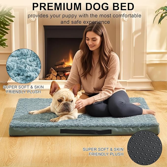 Kimpets Orthopedic Dog Beds for Crate with Removable Washable Cover Egg-Crate Foam Pet Pad Mat with Anti-Slip Bottom,Waterproof Dog Beds Small Sized，20x16 Inch