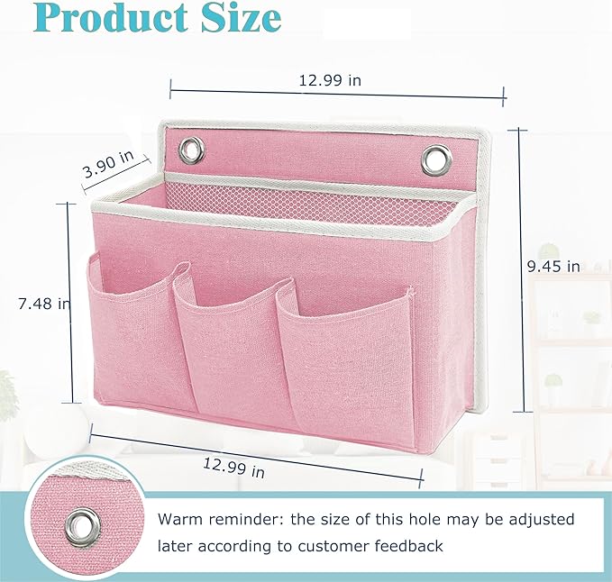 Someteth 2-Pack Wall Hanging Organizer Bag/Hanging Baskets with Large Mesh Compartment & 3 Pockets，Over the Door Hanging Organizer Space Saving Storage for Bedroom,RV Camper, Closet (Pink -2 Pack)