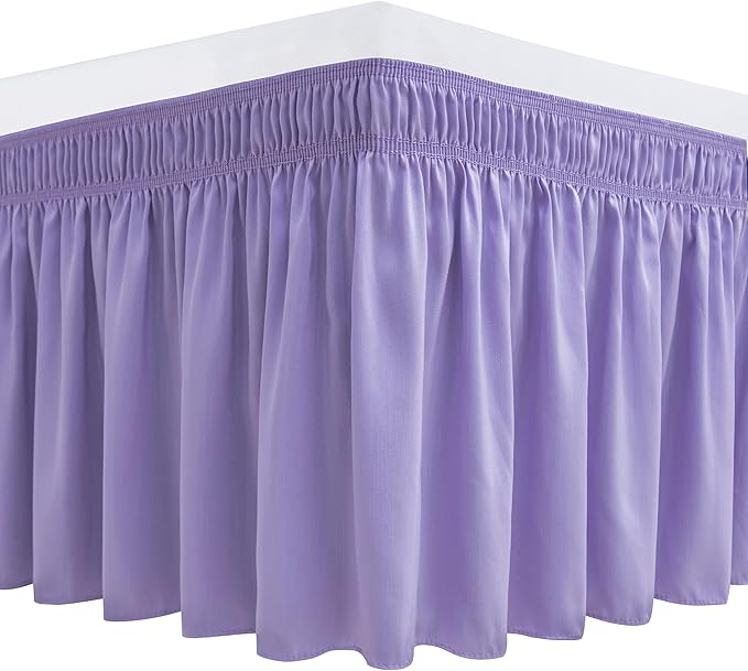 Biscaynebay Wrap Around Bed Skirts for King & Cal King Beds 15" Drop, Lavender Adjustable Elastic Dust Ruffles Easy Fit Wrinkle & Fade Resistant Silky Luxurious Fabric Machine Washable