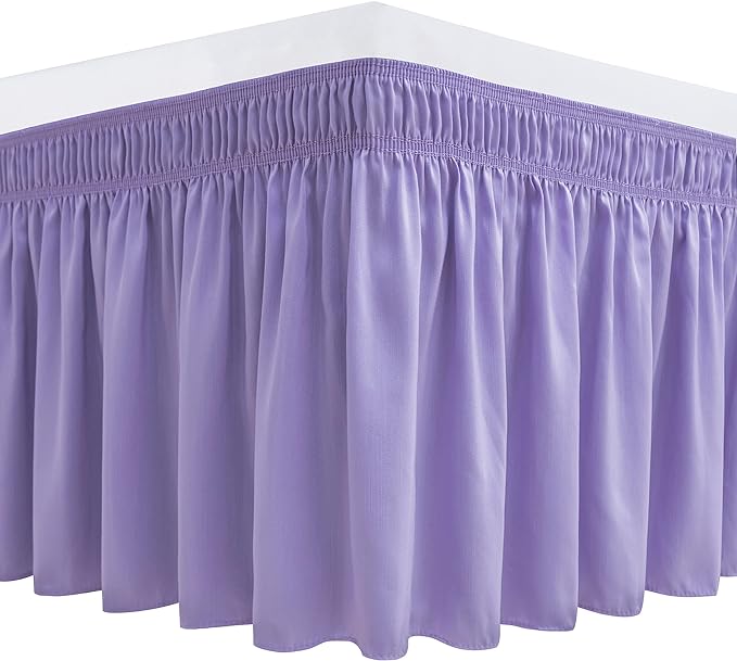 Biscaynebay Wrap Around Bed Skirts for Queen Beds 15" Drop, Lavender Adjustable Elastic Dust Ruffles Easy Fit Wrinkle & Fade Resistant Silky Luxurious Fabric Machine Washable