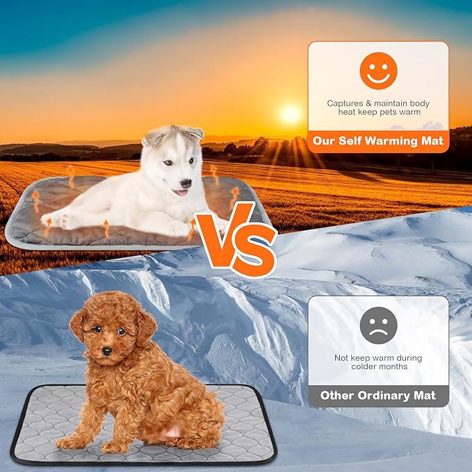 Clysee 2 Pack Self Heating Cat Mat Self Warming Pet Pads Washable Kennel Mat Dog Crate Pad Reflects Body Heat Non Skid Cat Thermal Pads for Puppy Indoor Outdoor(Gray,16 x 20 Inches)