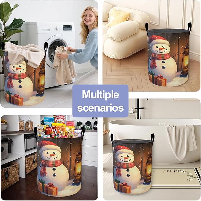 Laundry Basket-Christmas Snowman Foldable Waterproof Oxford Cloth Funny Tote Bag Laundry Hamper Clothes Storage Bucket Organizer For Bathroom/Laundry Storage/Bedroom Storage Basket
