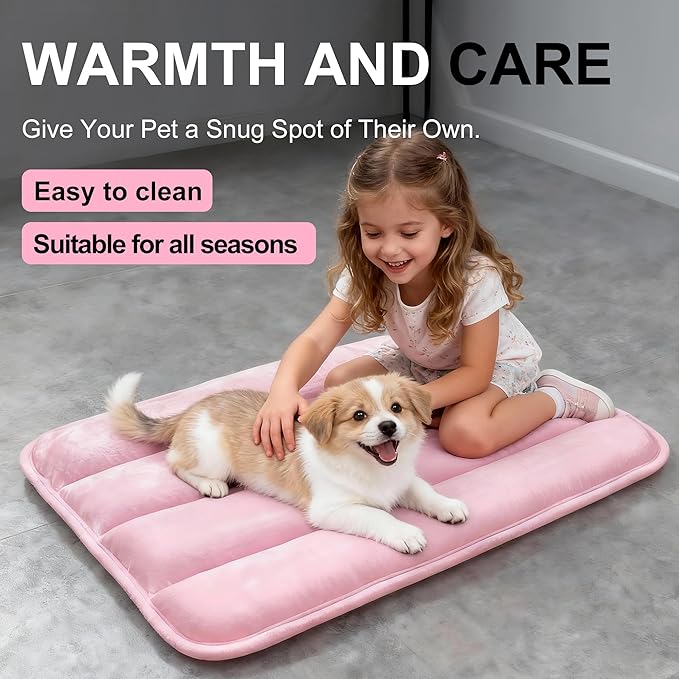 Fogkiss Dog Bed Mat, Reversible Dog Crate Pad with Washable Kennel Mat and Soft Foam, Flat Pet Bed for Dogs & Cats, for Crates Carriers & Travel (Pink, 23" L*14" W*1.5" Th)