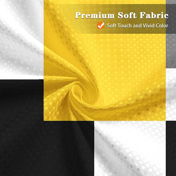 Culudea Geometric Yellow White Shower Curtain Set, Black and Gray Modern Bathroom Window Waterproof Shower Curtain Set for Bathroom Decor