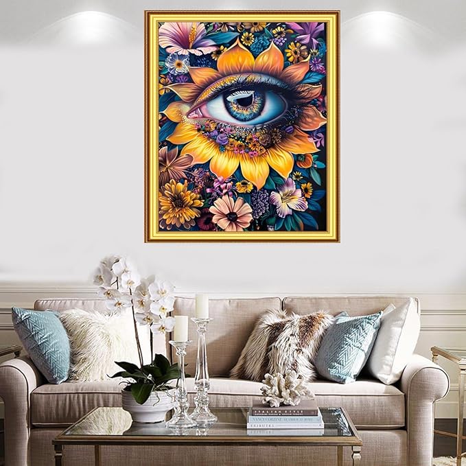 Foxnyart Stamped Cross Stitch Kits Full Range of Embroidery Needlework Starter Kits for Beginners Adults 11CT Embroidery Patterns Art Crafts DIY Needlepoint Kit-Abstract Flower Eyes 16x20 inchs