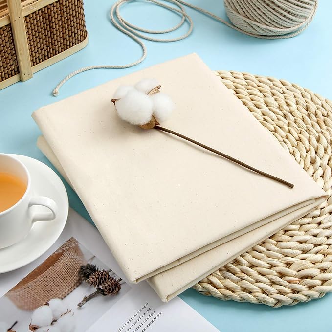 Boao Natural Cotton Muslin Fabric 63 Inch x 1 Yards Unbleached Muslin Linen Fabric Material for Sewing Embroidery, Garments, Crafts Material, Sold in One Yard Packages