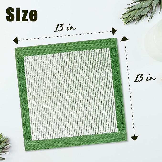 Cleanbear Wash Cloths for Showering, 12 Washcloths with Stylish Jacquard Weaved Design, Green Cotton Washcloth Set, 13 x 13 Inches