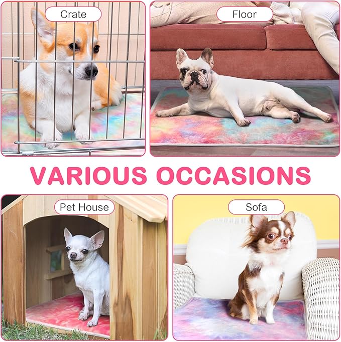 Clysee 4 Pack Self Heating Cat Bed Cat Self Warming Pad with Removable Cover Extra Warm Thermal Pet Pad Washable Pet Crate Mat Anti Slip Kennel for Indoor Outdoor Pets(Tie Dye,20 x 28 Inches)