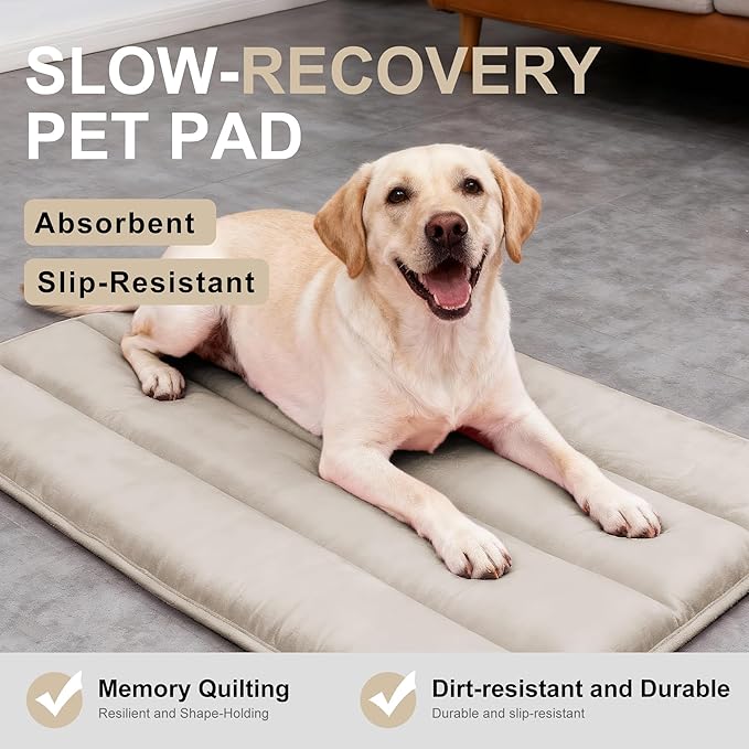 Fogkiss Dog Bed Mat, Reversible Dog Crate Pad with Washable Kennel Mat and Soft Foam, Flat Pet Bed for Dogs & Cats, for Crates Carriers & Travel (Light Brown, 34" L*20" W*1.5" Th)
