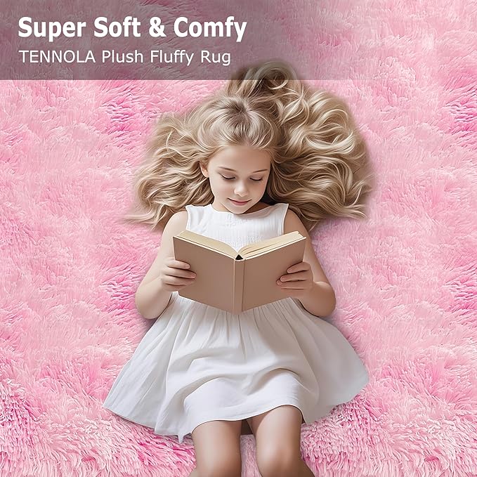 2x8 Pink Fuzzy Rug Runner for Bedroom Girls, Pink Shag Rug for Girls Room Bedside Living Room Hallway Plush Fuffy Carpet Runner for Kids Room Nursery Home